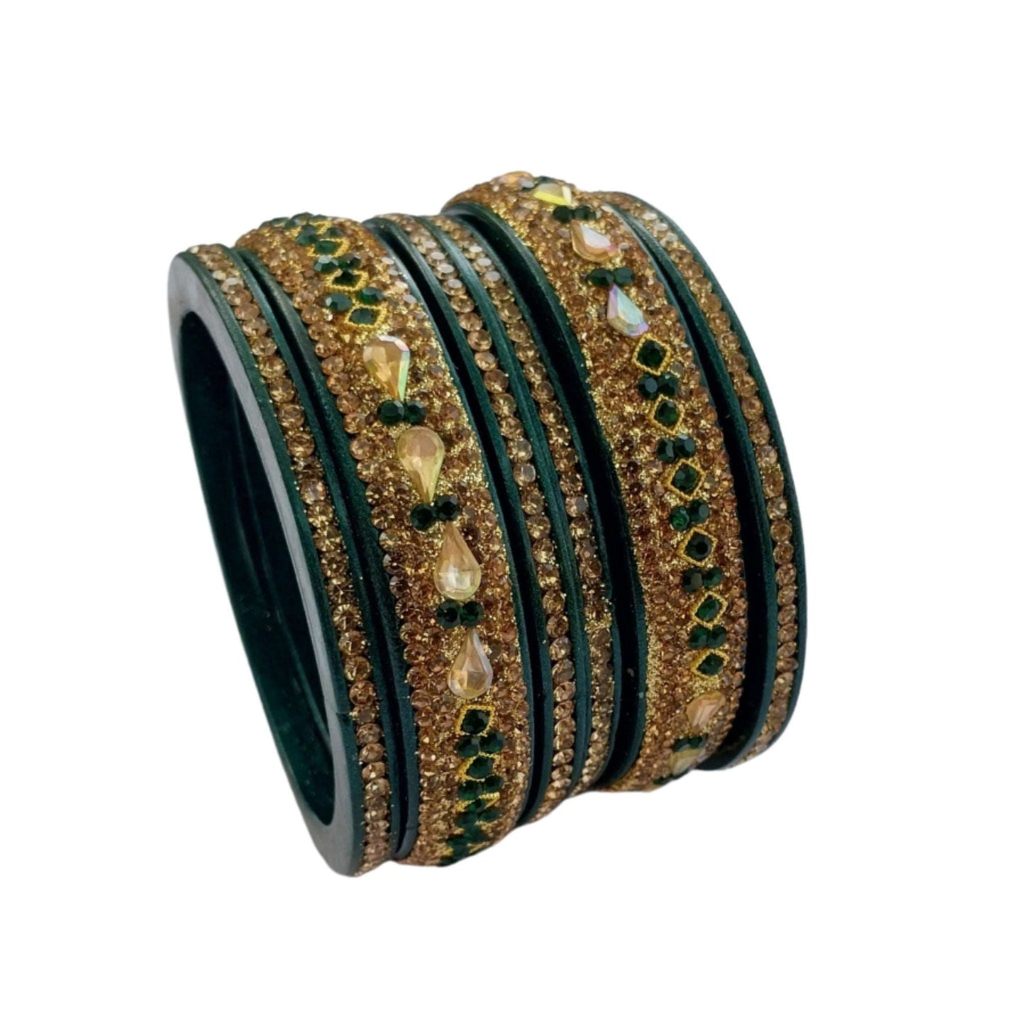 Green Gold Plated with  Kundan and Topaz Fitted Lac Bangle gaonkasaman