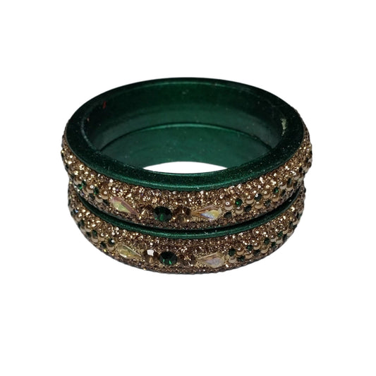 Green Plated with Kundan and Topaz Fitted Lac Kada Bangle gaonkasaman