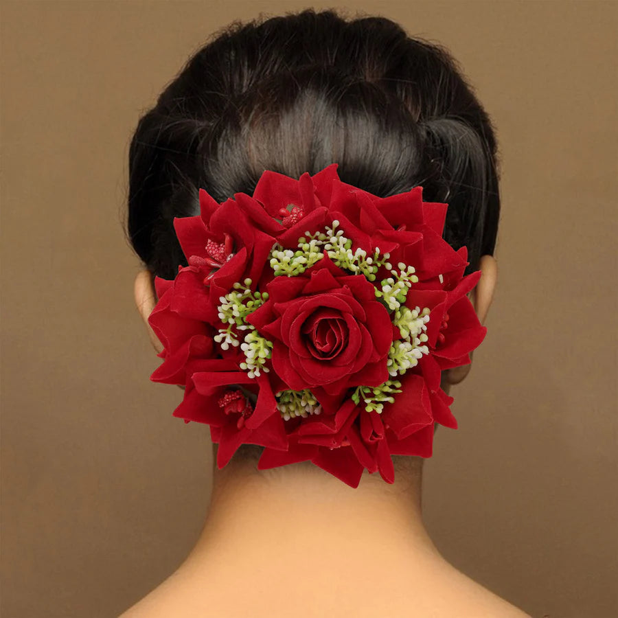 Maroon Color Rose Flower Hair juda//Bun