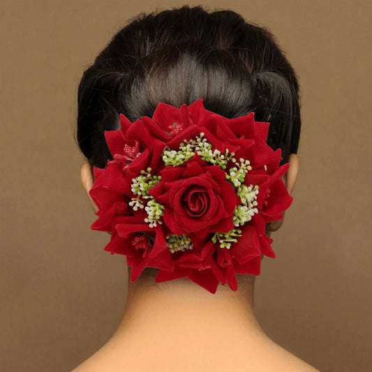 Maroon Color Rose Flower Hair juda//Bun