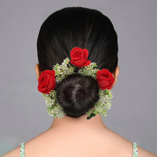 Red Color Flower Gajra For Women Hair Pin