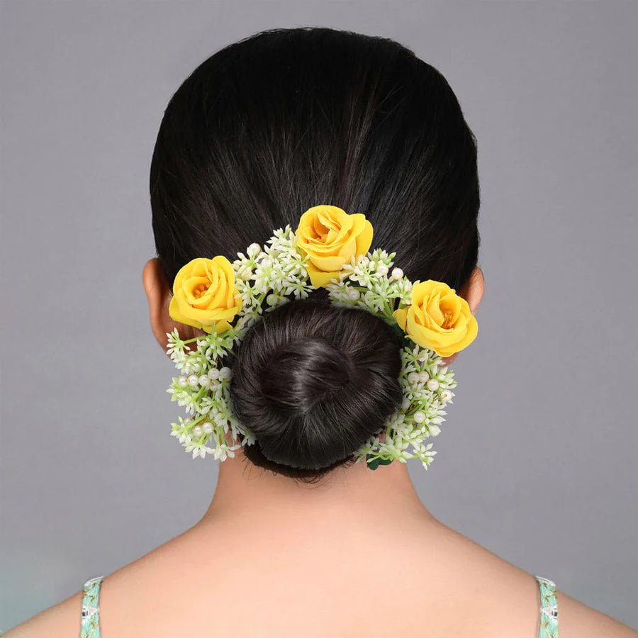 Yellow Color Flower Gajra For Women Hair Pin