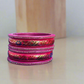 Pink Lac Bangles with Golden Floral Vine Rhinestones | Set of 6 | for Women and Girls