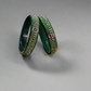 Green Lac Bangles with Light Green and Maroon Zircon Stones | Set of 2 | for Women and Girls