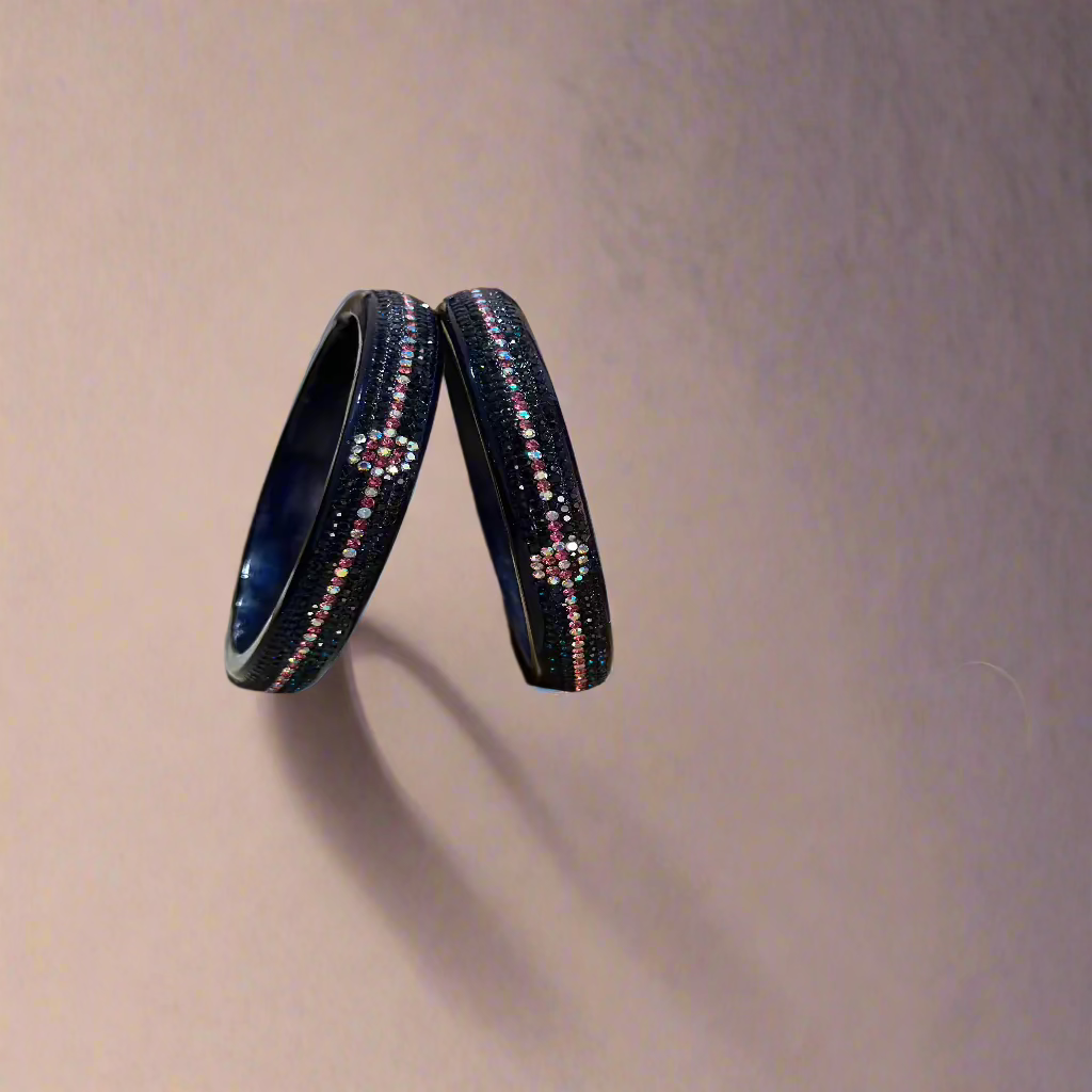 Navy Lac Bangles with Pink and White Zircon Stones | Set of 2 | for Women and Girls