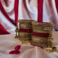 Maroon/Red and Golden Rhinestone Lac Bangles chura Set with Bangdi and Kaleere | For Girls and Women