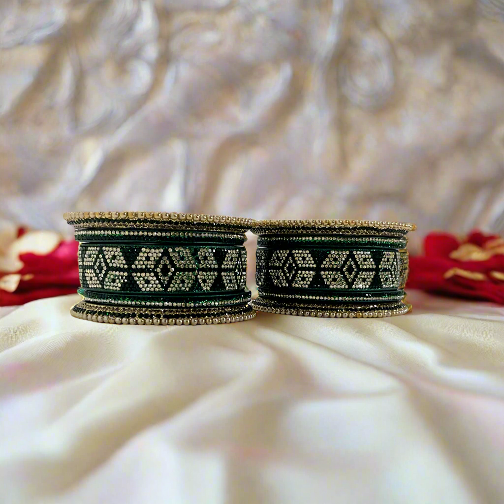 Graphic Design Bridal Green Lakh Bangles Set of 10 | Traditional Rajasthani Lakh Bangles | For Women and Girls