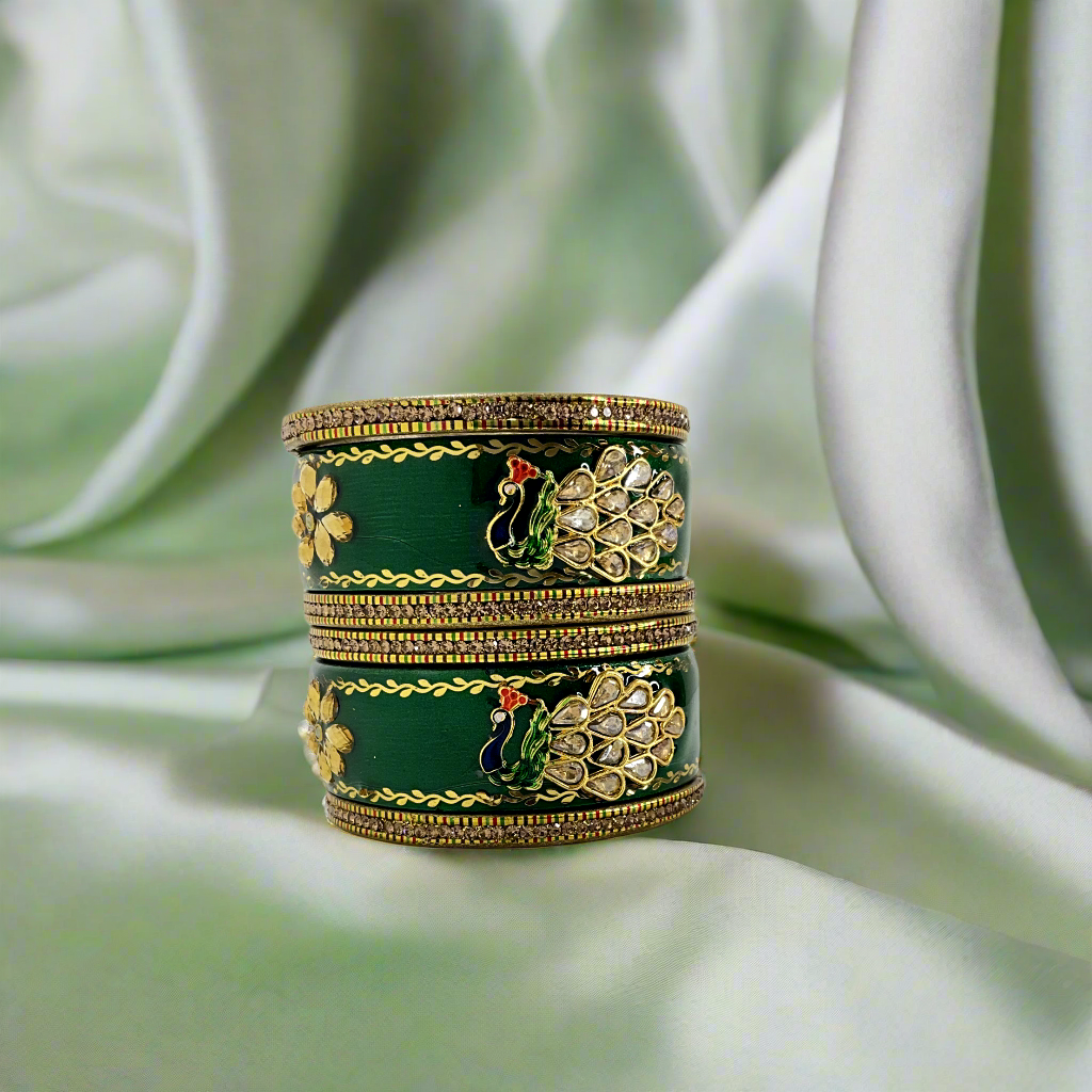 Peacock Green Lakh Bangles Set of 6 | Traditional Rajasthani Bangles | For Women and Girls