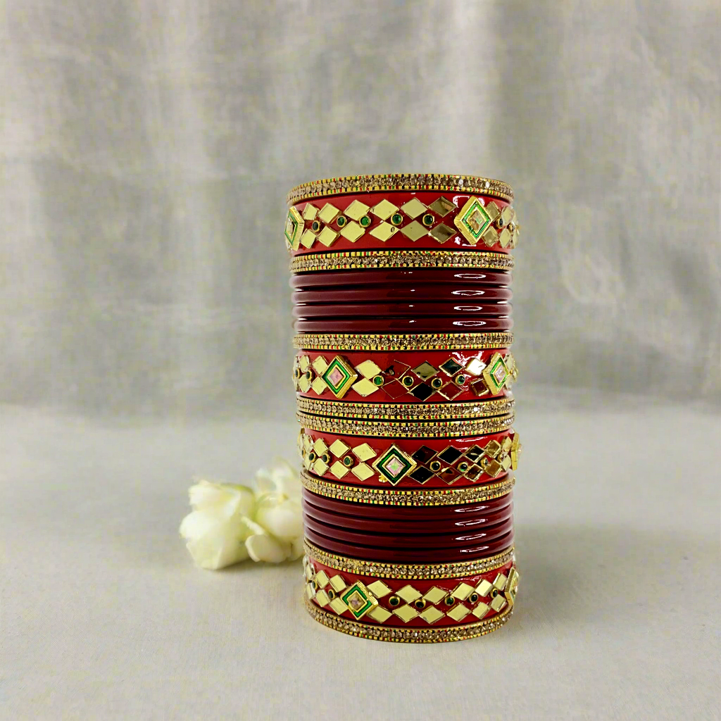 Red Maroon Bridal Bangles Set of 20 | Traditional Rajasthani Bangles | For Women and Girls