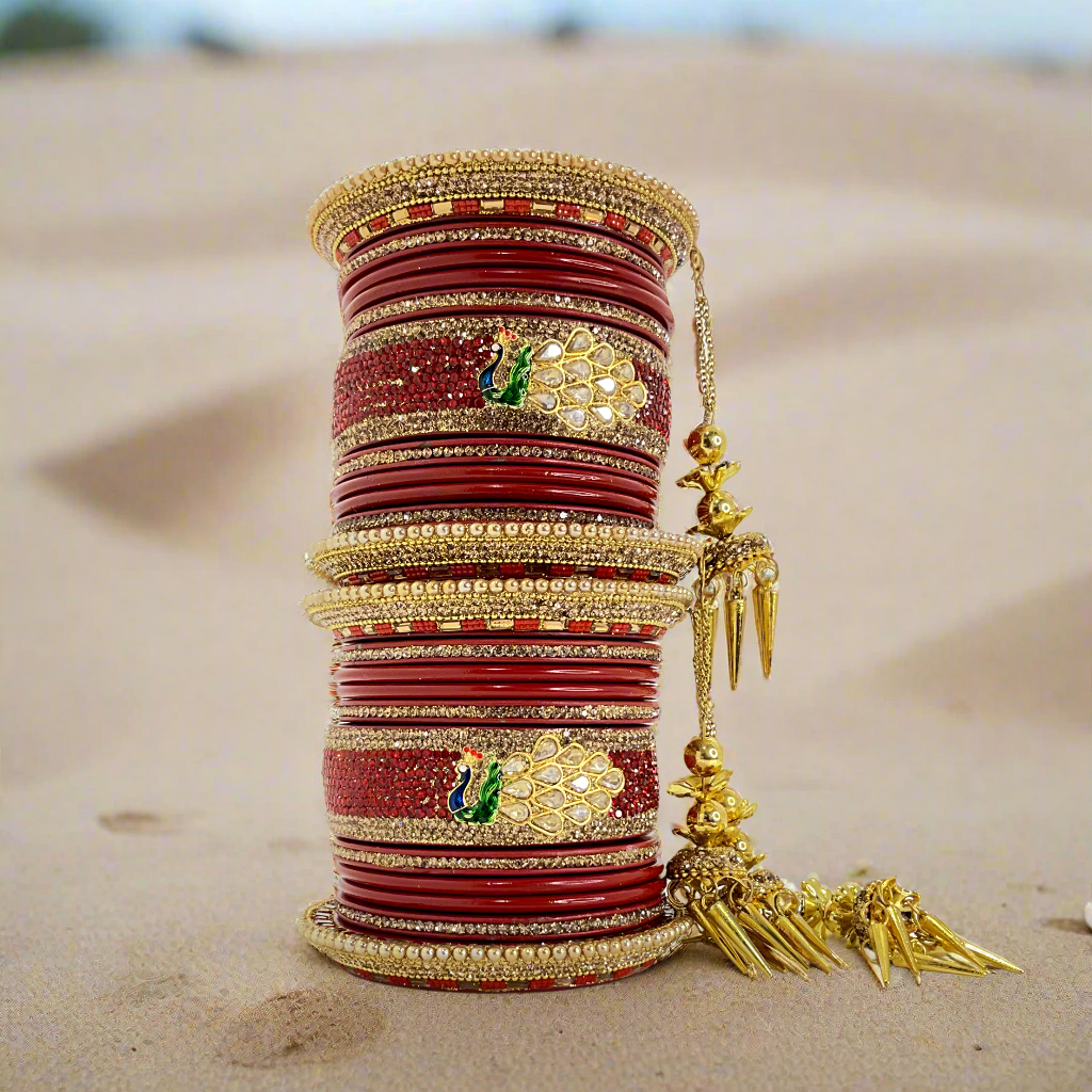 Mayuri Red Lakh Bangles Set with Latkans | Traditional Rajasthani Bangles | For Women and Girls