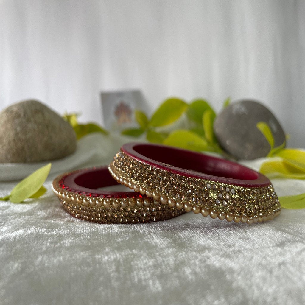 Maroon Bangdi Golden Pearl | Lakh Bangle| lakh Kadda/Bangles/Chura | t ...