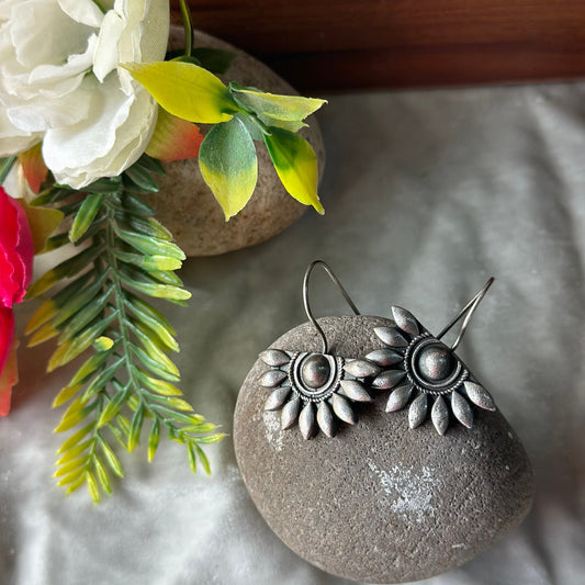 Semi  Silver Oxidise Floral Elegance Traditional Earrings | For Girls and Women