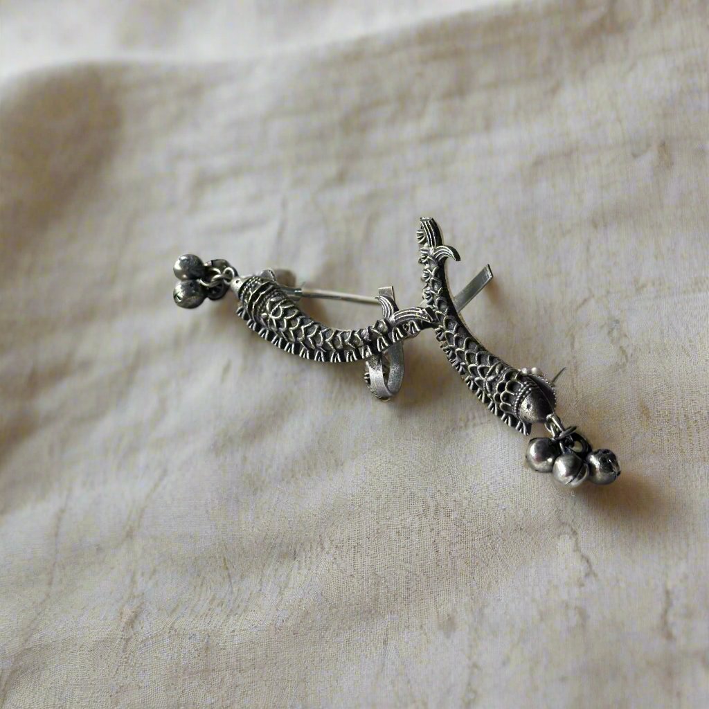 Fish Silver Oxidise Cuff Playful Charm Traditional Earrings | For Girls and Women