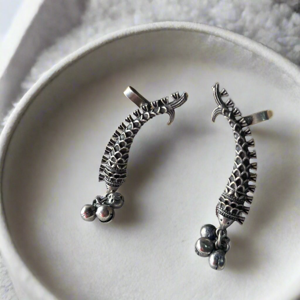 Fish Silver Oxidise Cuff Playful Charm Traditional Earrings | For Girls and Women