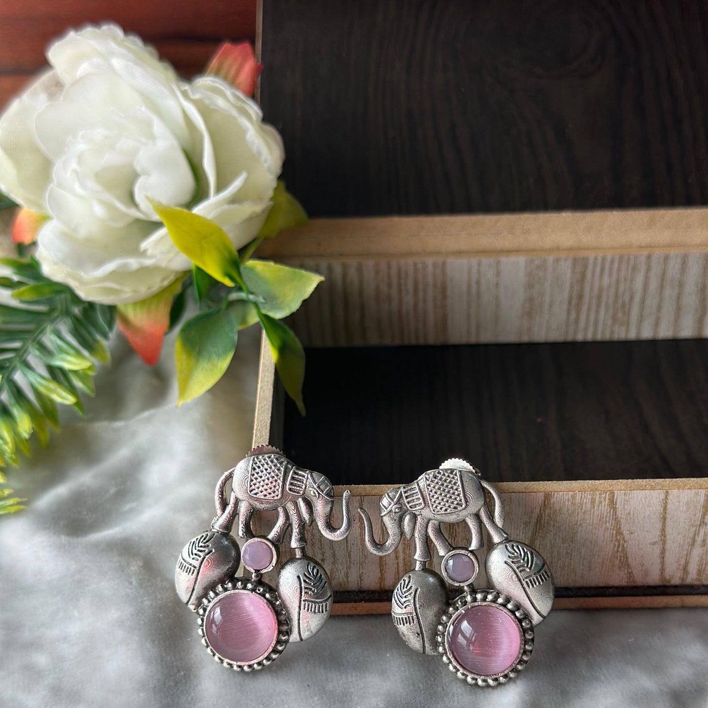 Elephant Silver Oxidise Stone Charm Traditional Earrings | For Girls and Women