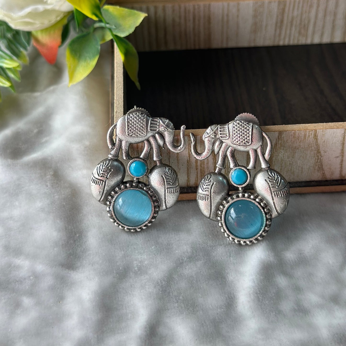 Elephant Silver Oxidise Stone Charm Traditional Earrings | For Girls and Women