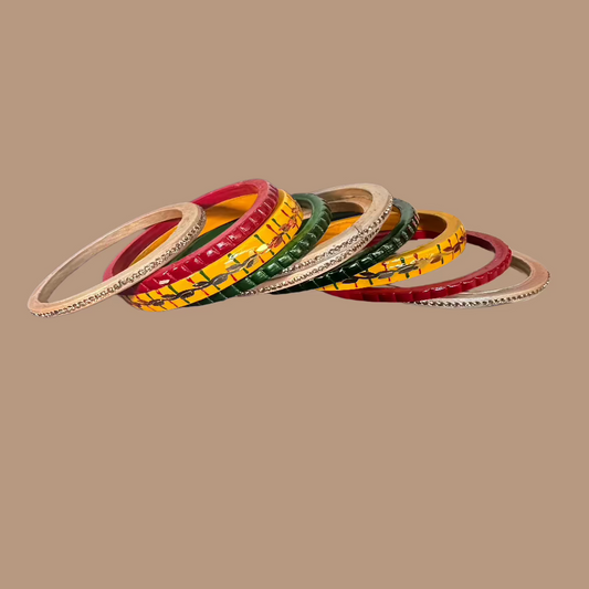 Golden Design Yellow, Red,Green Lakh Bangles Set | Traditional Jewelry | for women and Girls