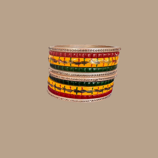 Golden Design Yellow, Red,Green Lakh Bangles Set | Traditional Jewelry | for women and Girls