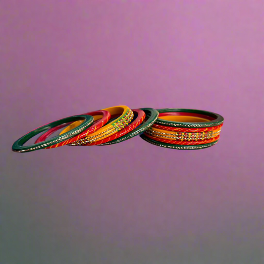 Lakh Lehariya Lakh Bangles Set | Traditional Bangle | Red Green Yellow Lac/Lakh Bangles | for women and girls.