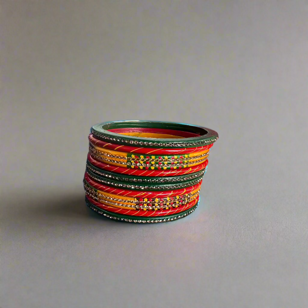 Lakh Lehariya Lakh Bangles Set | Traditional Bangle | Red Green Yellow Lac/Lakh Bangles | for women and girls.