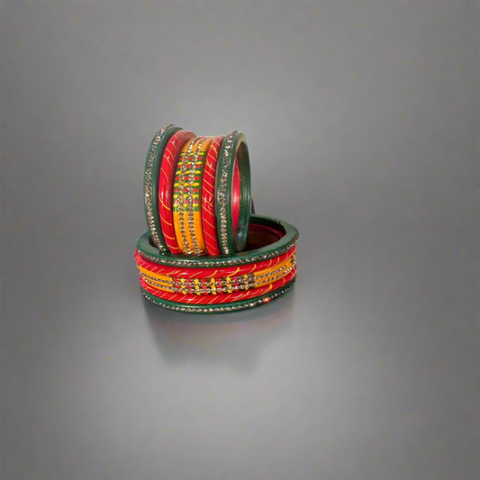 Lakh Lehariya Lakh Bangles Set | Traditional Bangle | Red Green Yellow Lac/Lakh Bangles | for women and girls.