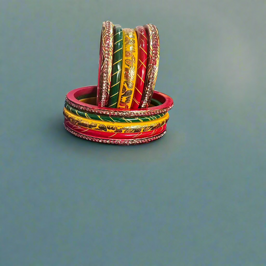 Tri-Color Mirror Bangdi Lakh Bangle Set | Traditional Jewelry | Lac/Lakh Bangle | For Women and Girls