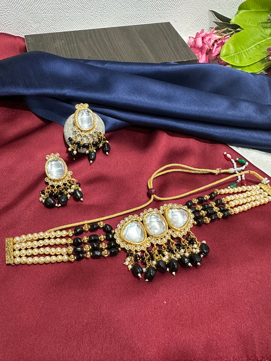 Tri-Kundan Pearl Choker Set Kundan | Traditional jewelery | Kundan choker\Necklace\Choker set | For Women and Girls.