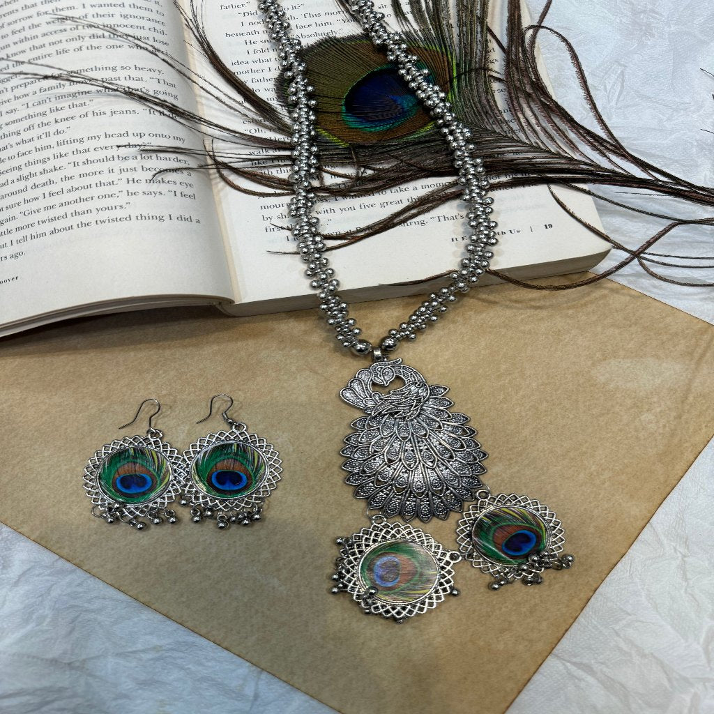 Silver Oxidized Peacock Pendant | Traditional Ranihaar/Necklace/Pendant | for Girls and Women.