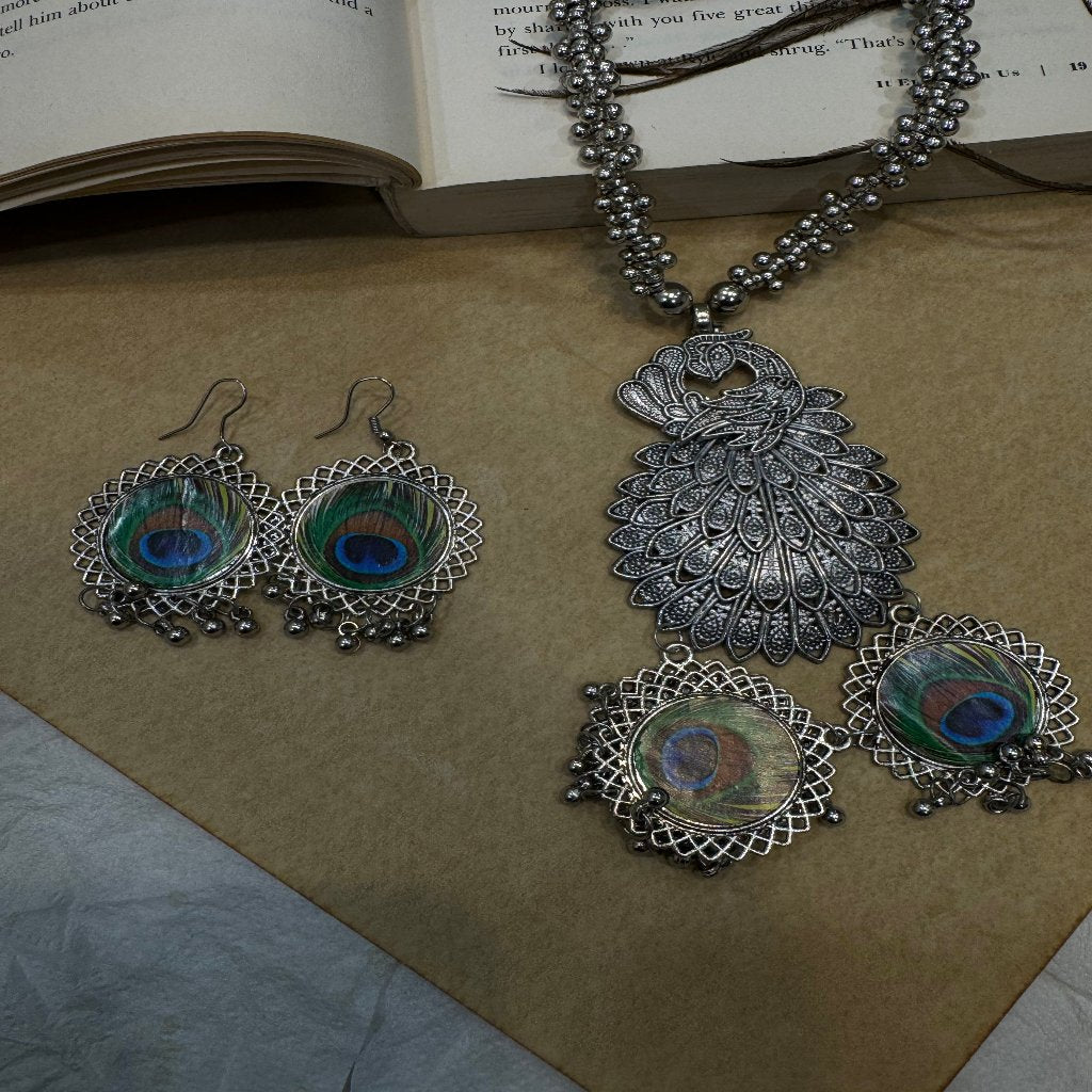 Silver Oxidized Peacock Pendant | Traditional Ranihaar/Necklace/Pendant | for Girls and Women.