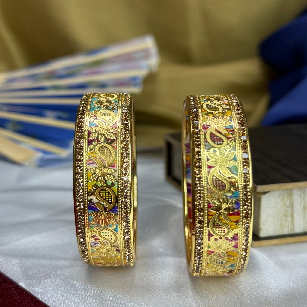 Gold Platted Floral Multicolor Lac Bangles,Traditional Jewelry,Girls & Women