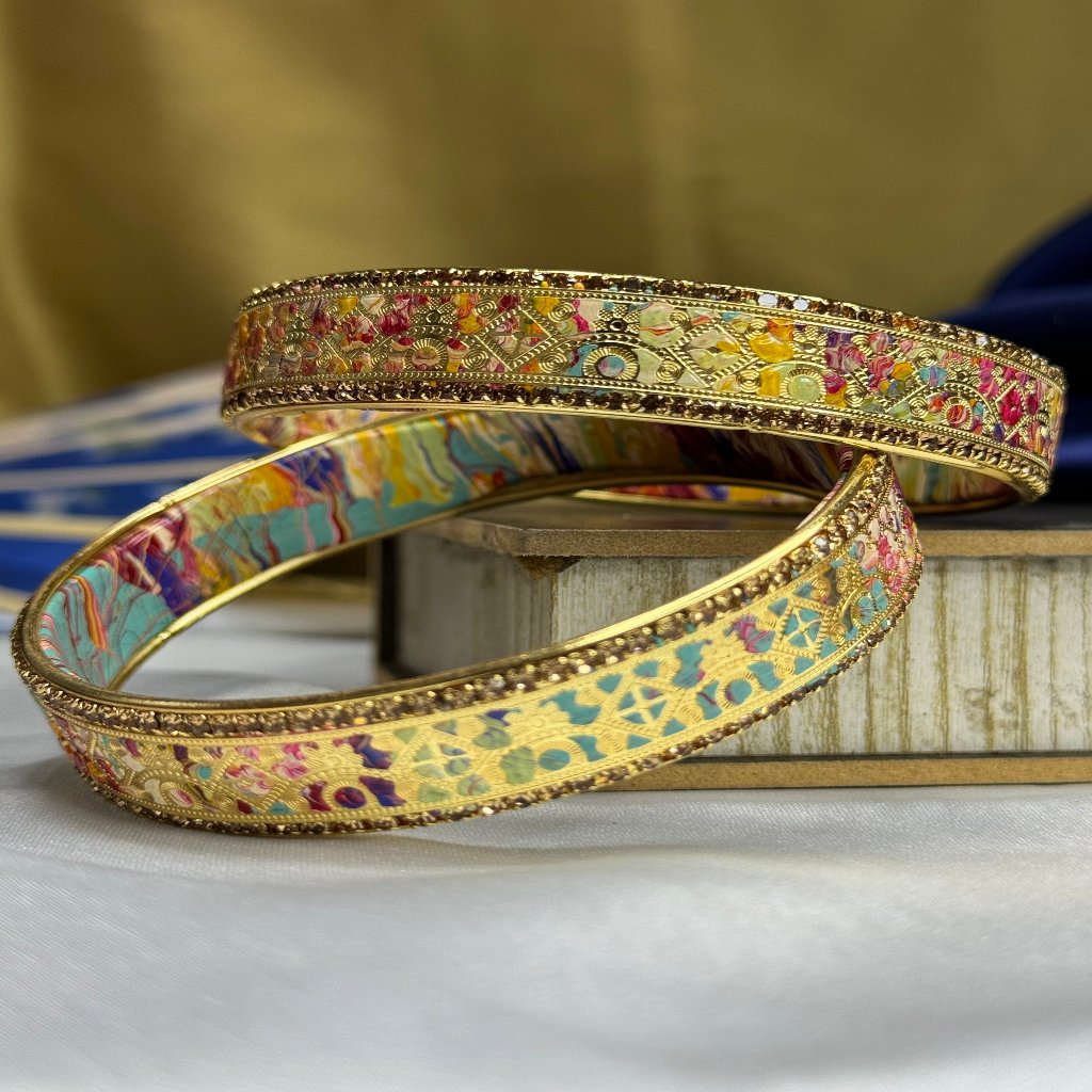 Gold Platted Floral Multicolor Lac Bangles,Traditional Jewelry,Girls & Women