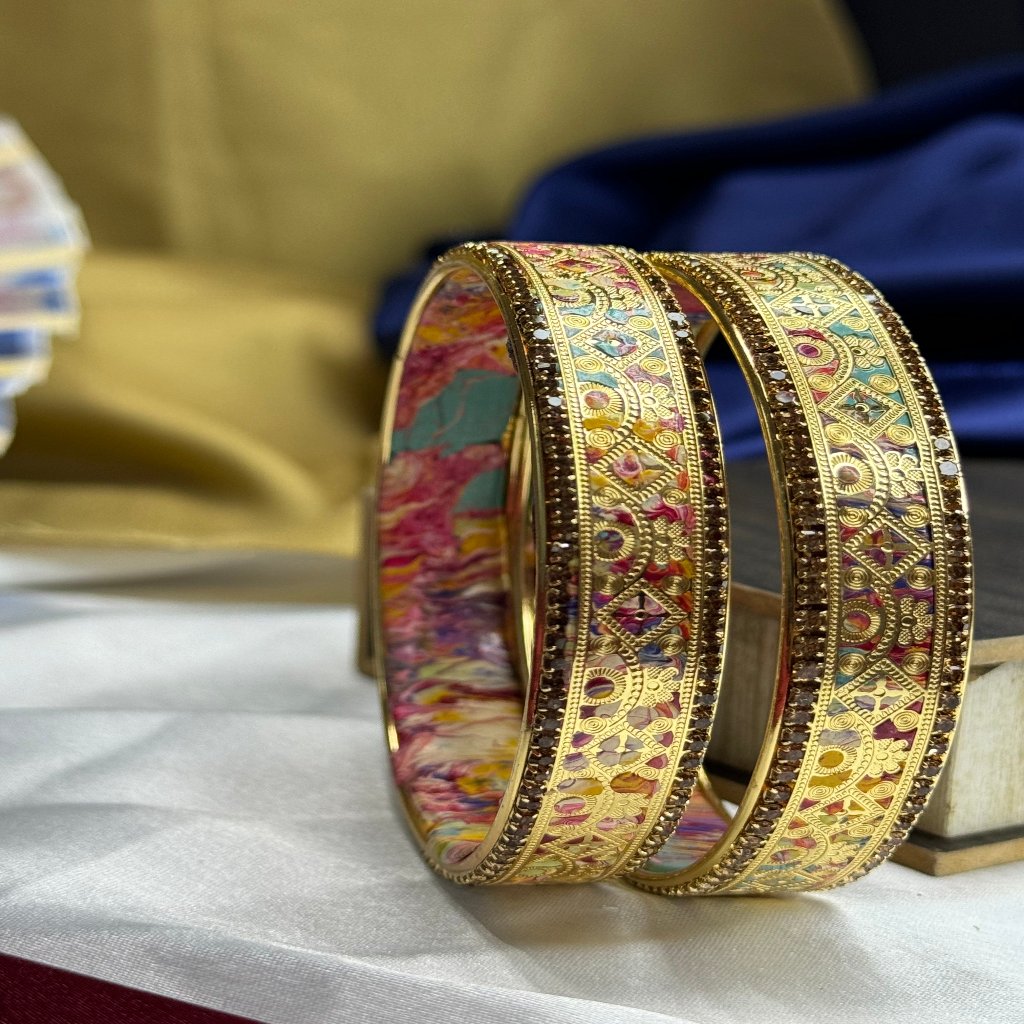 Gold Platted Floral Multicolor Lac Bangles,Traditional Jewelry,Girls & Women