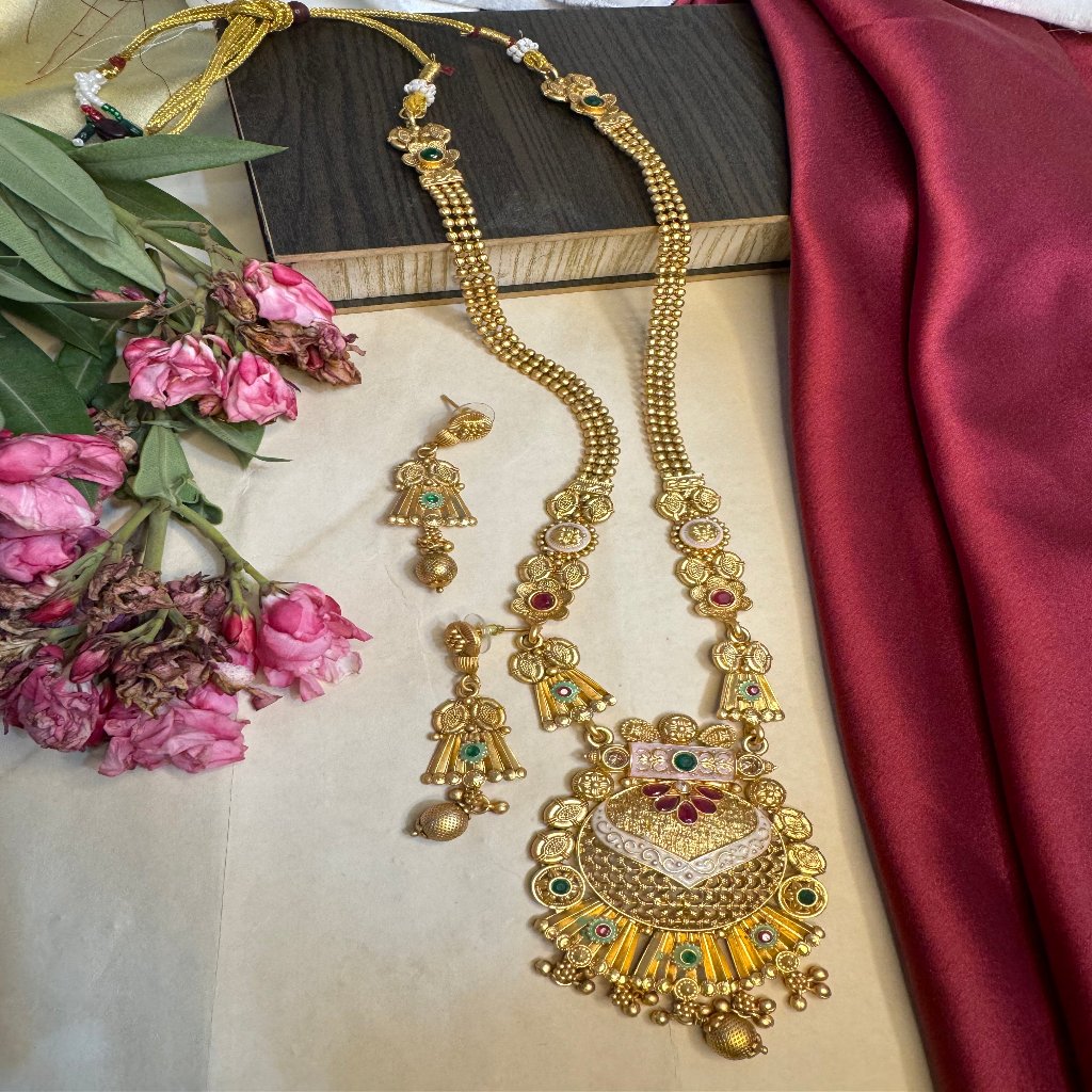 Gold-Plated Ranihaar with Circular Pendant | Traditional Jewelry for Girls and Women