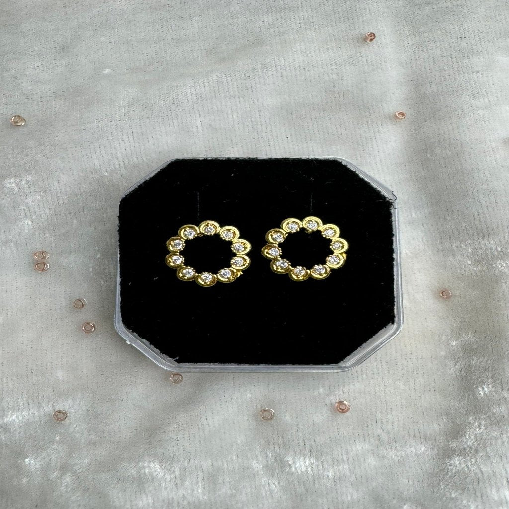 Gold Semi-Circular Shield Rhinestone Studs | Traditional Earring for Girls and Women.