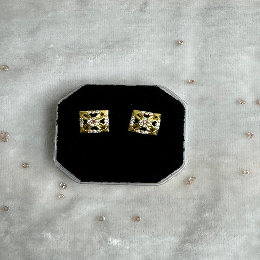 Floral Rhinestone Gold-Plated Square Studs | Traditional earring | for Girls and Women.