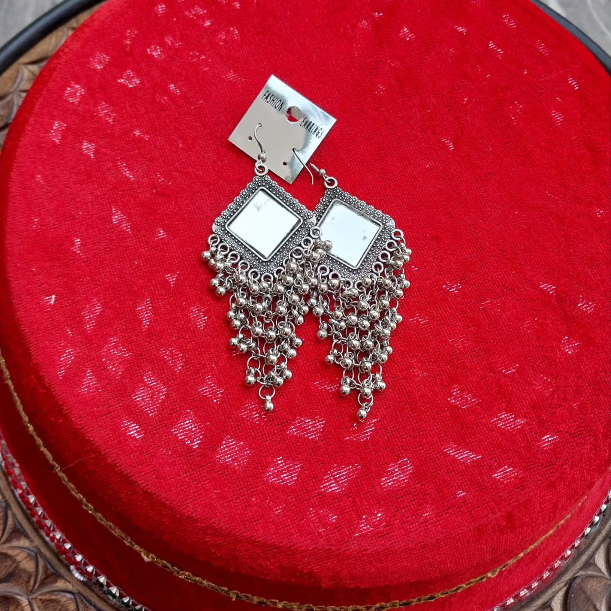 Silver Oxidised Square Mirrored Earring