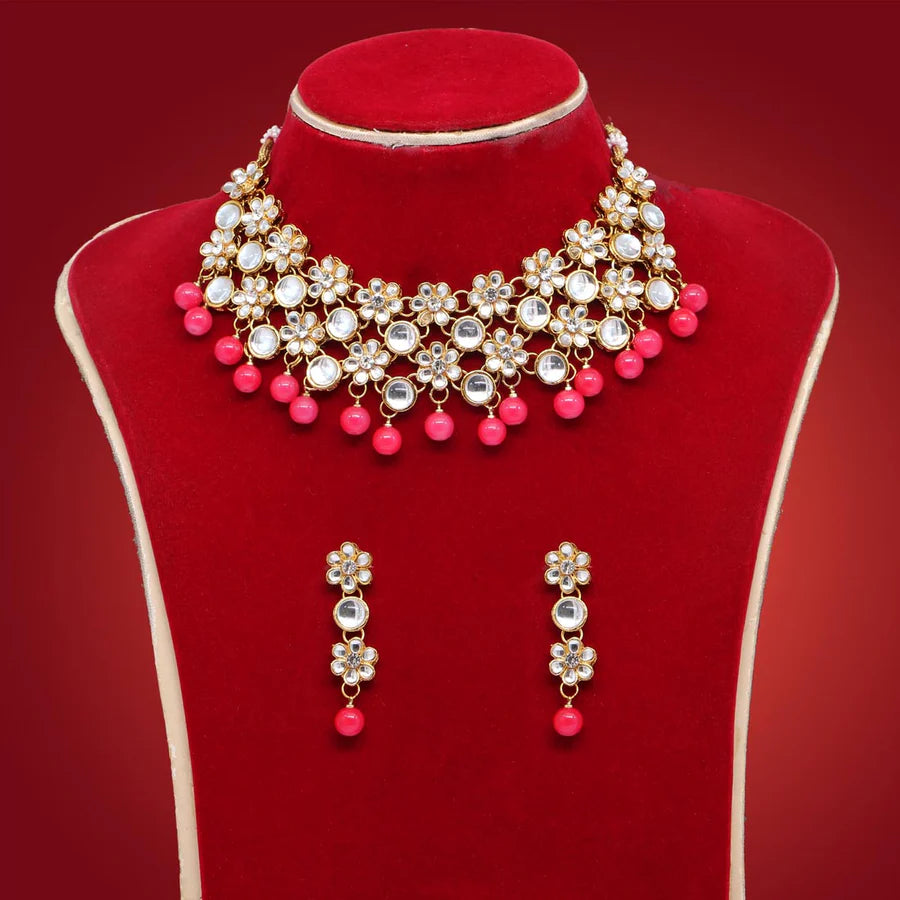 Magenta Color Kundan Necklace Set