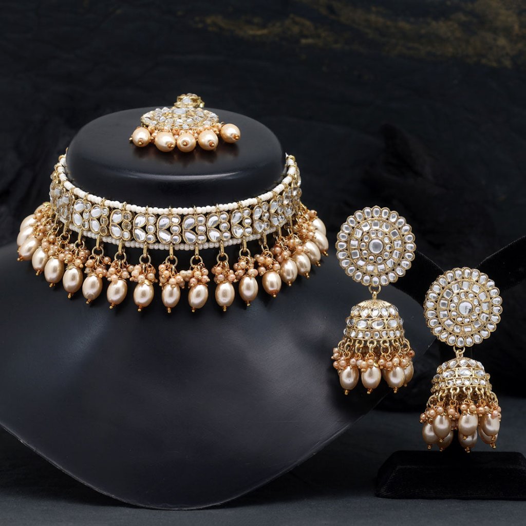 Semifloral Kundan Necklace Pearls, and Matching Earrings | Traditional Jewelry/Nacklace/Choker | for Girls & Women