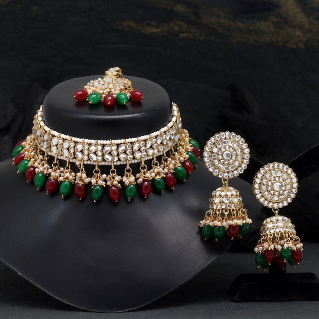 Semifloral Kundan Necklace Pearls, and Matching Earrings | Traditional Jewelry/Nacklace/Choker | for Girls & Women