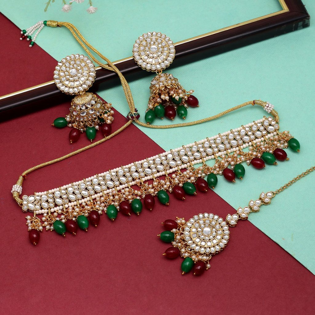 Semifloral Kundan Necklace Pearls, and Matching Earrings | Traditional Jewelry/Nacklace/Choker | for Girls & Women