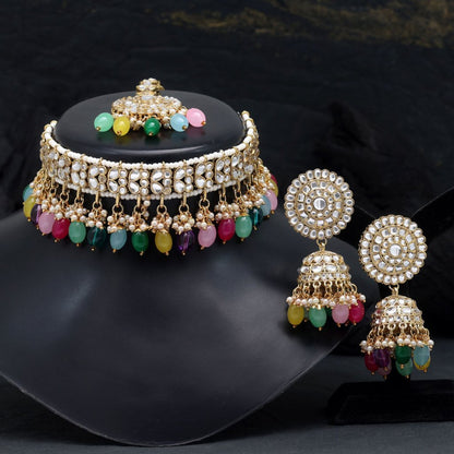 Semifloral Kundan Necklace Pearls, and Matching Earrings | Traditional Jewelry/Nacklace/Choker | for Girls & Women