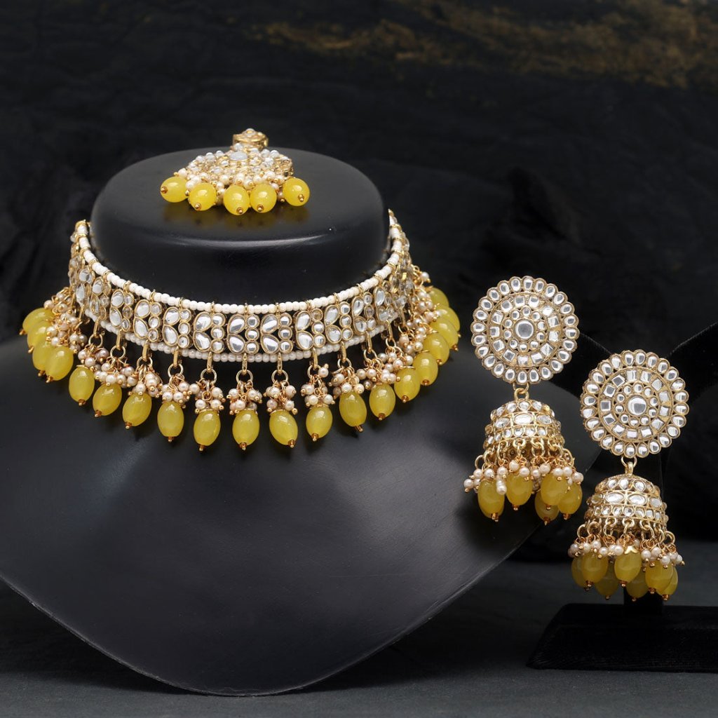 Semifloral Kundan Necklace Pearls, and Matching Earrings | Traditional Jewelry/Nacklace/Choker | for Girls & Women