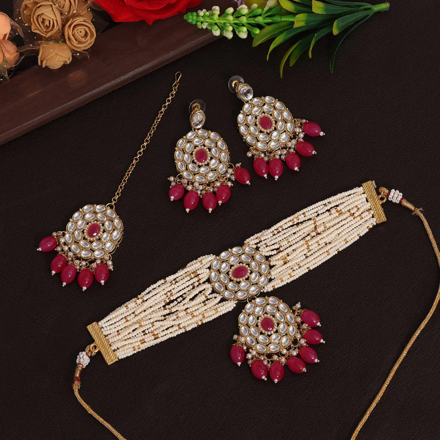 Rani Color Choker Kundan Necklace Set