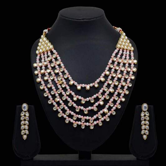 Pink Color Kundan Necklace Set