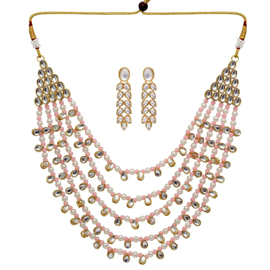 Pink Color Kundan Necklace Set