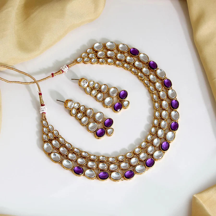 Purple Color Kundan Necklace Set