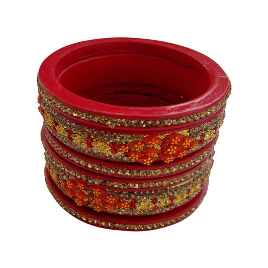 Kundan Diamond Red 5 Line Lac Bangle gaonkasaman