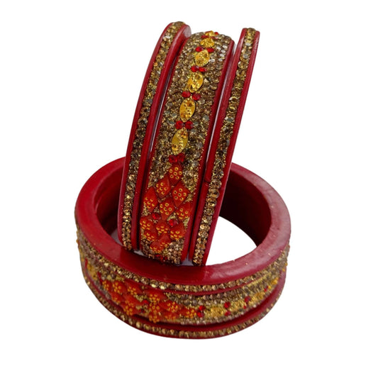 Kundan Diamond Red 5 Line Lac Bangle gaonkasaman