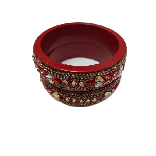 Maroon Plated with Topaz Fitted Lac Kada Bangle gaonkasaman