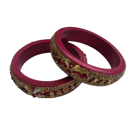 Maroon, Red  Plated With Topaz Fitted Lac Kada Bangle gaonkasaman